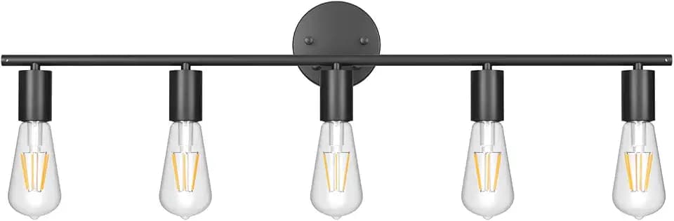 Ralbay Black Bathroom Vanity Light Fixtures-5 Light Industrial Matte Black Wall Sconce, Vintage Edison Wall Lamp Lighting Fixture for Bathroom
