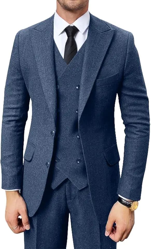 Retro 3 Piece Suit for Men Herringbone Tweed Suit Prom Tuxedo Men