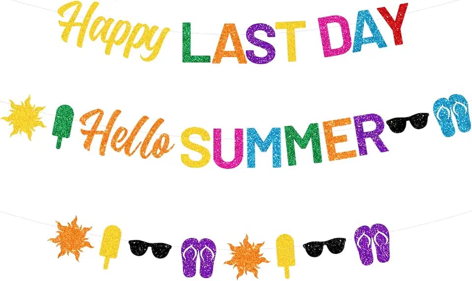 Happy Last Day of School Banner, Hello Summer Banner, End of School Year Party Decorations, Summer Vacation Party Decorations, Summer Party Decorations, Pre-assembled