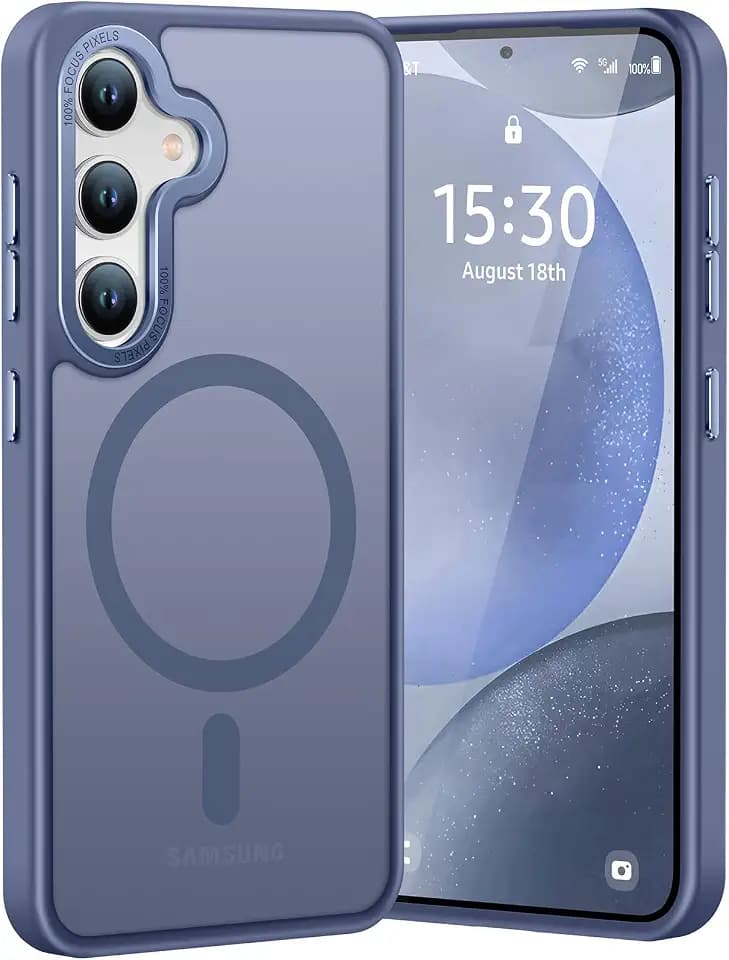 Magnetisch für Samsung Galaxy S24 Hülle, TOP Magnetische Adsorption Militärschutz Schutzhülle Samtige Touch Matt Anti-Kratzen Handyhülle für Samsung Galaxy S24 Schutzhülle(Far Peak Blue)