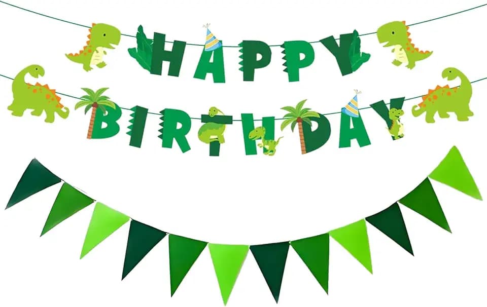 Birthday Banner, Dinosaur Theme for Kids' Birthday Party (Green 3)