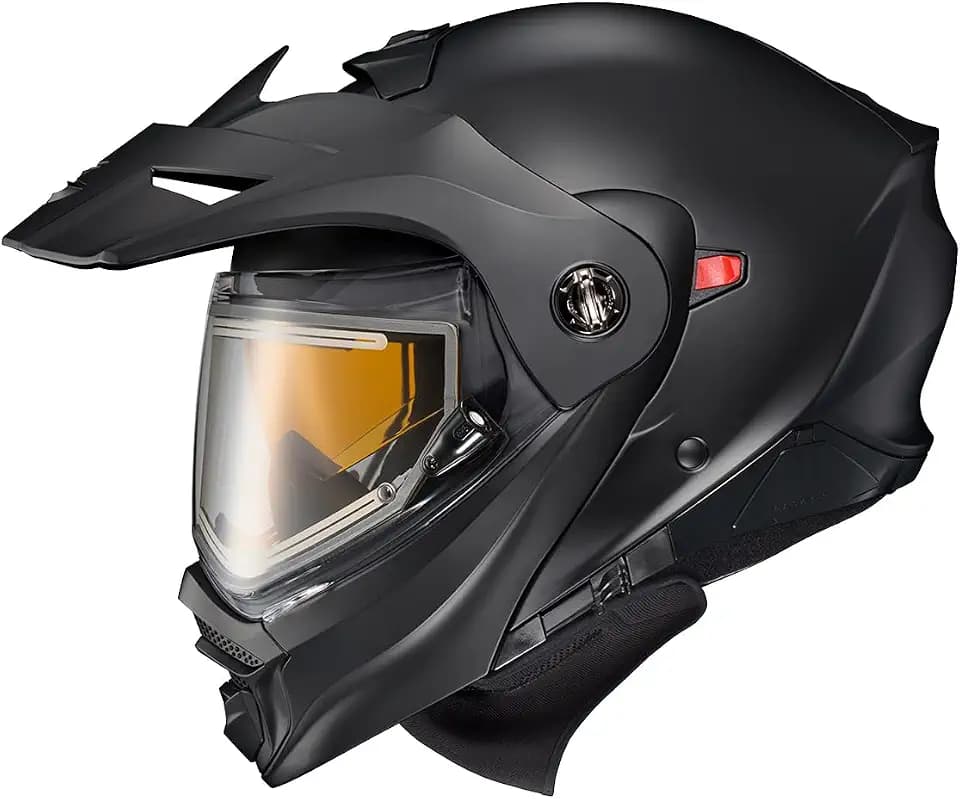 ScorpionEXO AT960 Cold Weather Adventure Snowmobile Modular Helmet Electric Shield with Breath Box and Bluetooth Ready Speaker Pockets Solid (Matte Black - Small)