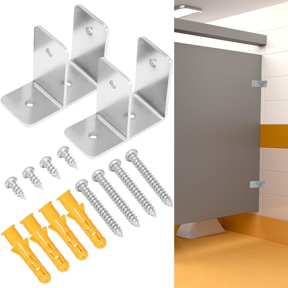 Blulu 2 Pack One Ear Bathroom Partition Hardware Wall Bracket Urinal Screen Bracket for 1 1/4 Inch Panels with Fasteners Restroom Partition Hardware for Bathroom Shelves Fixtures and Home Projects