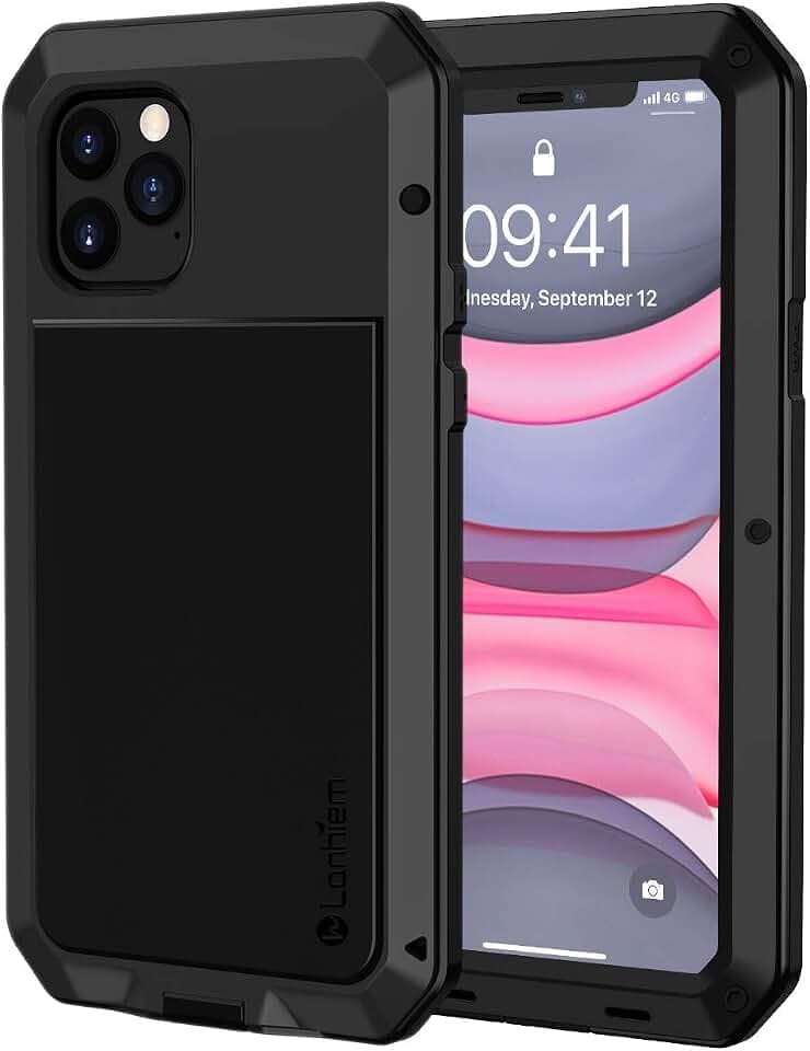 Lanhiem für iPhone 11 Pro Hülle Metall Stoßfest Case, Schwarz