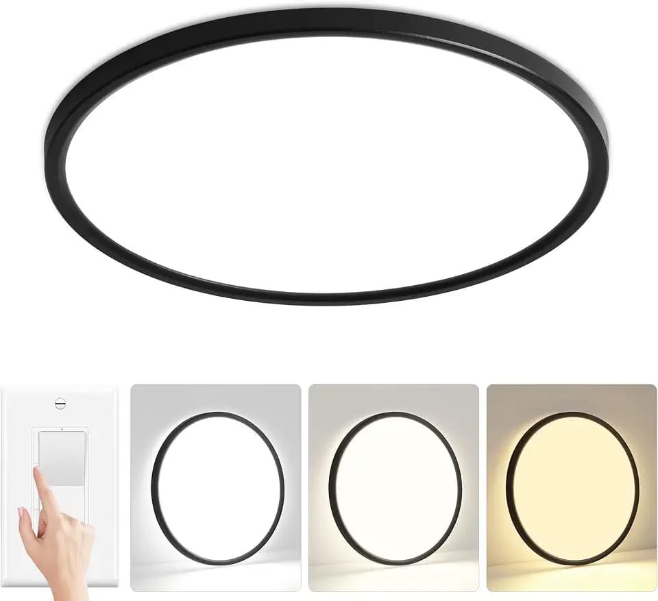 15'' Large Dimmable Led Flush Mount Ceiling Light Fixture Ultra Thin Black
