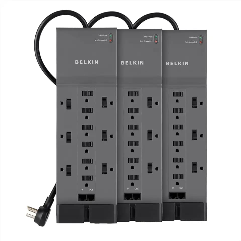 Belkin 12-Outlet Surge Protector Power Strip, 3780J, 8ft Cord, 3 Pack - Material - Color
