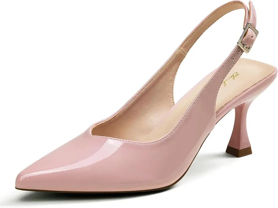 Elisabet Tang Women's Kitten Heel Slingback Low Pumps 3 Inches Stiletto Pointed Closed Toe Elegant Dressy Bridal Wedding Party Shoes