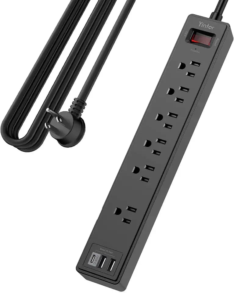 Yintar 15Ft Surge Protector Power Strip with 6 Outlets & 3 USB Ports, Black