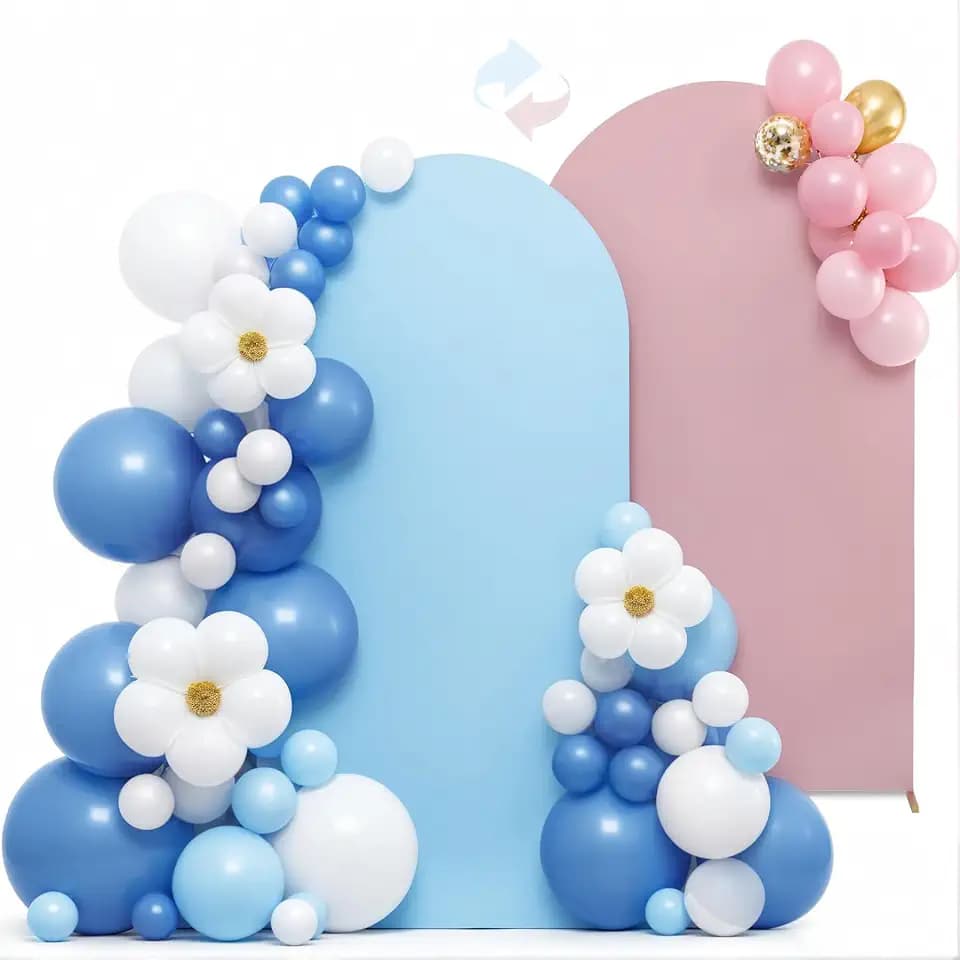 LEBENGURU 6.6FT Arch Backdrop Cover, Dusty Pink & Baby Blue Spandex