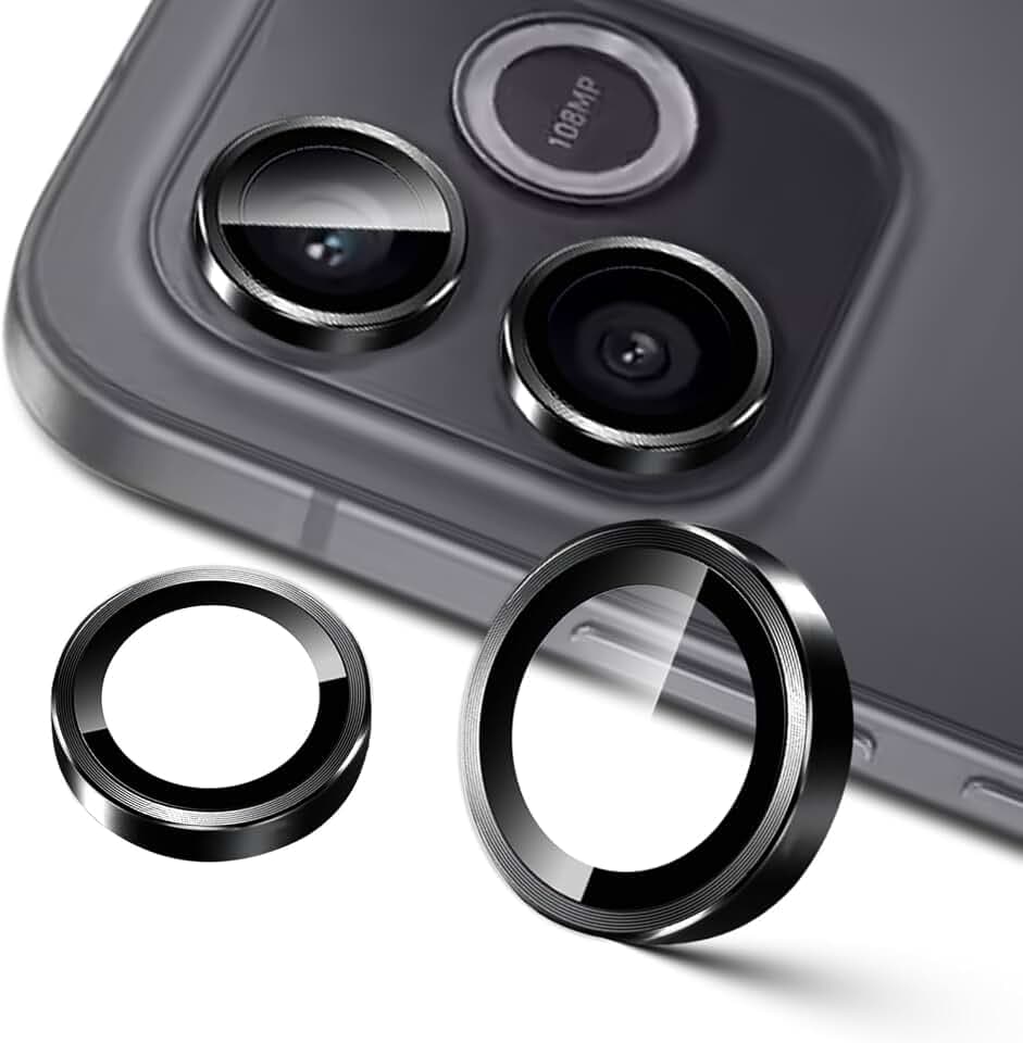 Lutree für Honor 600 Lite 5G für Panzerglas Kameraschutz, 9H Härte HD Individuell Linsen Folie, Metall Ring + Schutzglas, Anti-Kratzen Kameraschutz -Schwarz