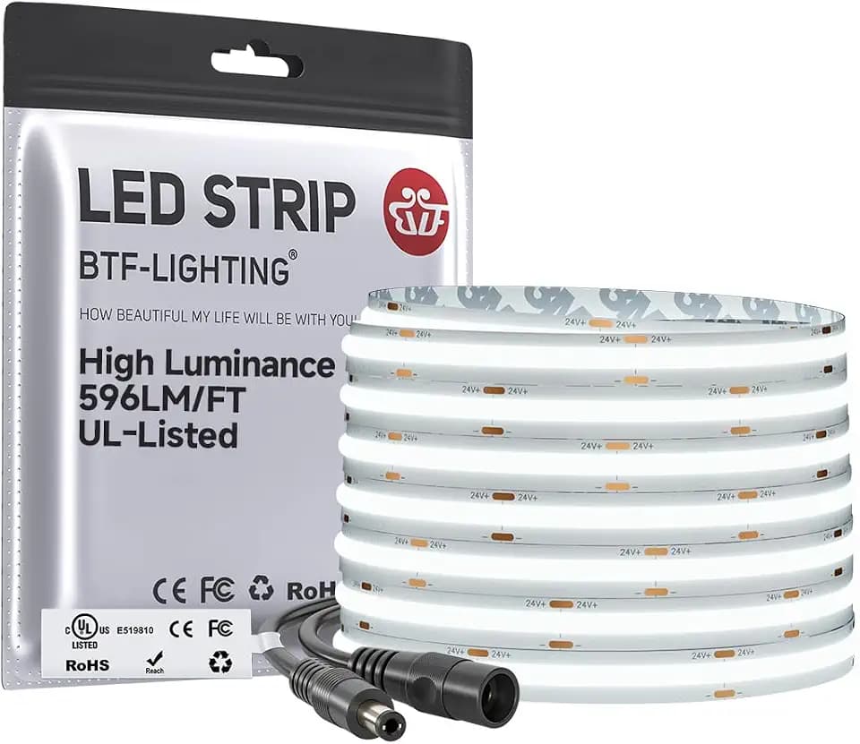 BTF-LIGHTING High Lumen 596LM/FT COB LED Strip Light Cool White 6000K