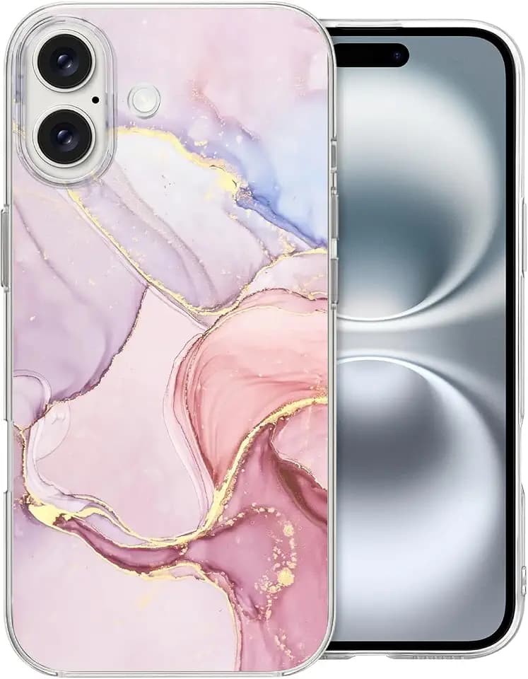 CameCosy Elegant Case Compatible for iPhone 17 6,3 inch 5G 2025, Protective Phone Cover with Marble Print Pattern for Girls, Soft Ultra Thin Silicone TPU Case Shockproof Dust-proof Anti-scratch - Pink