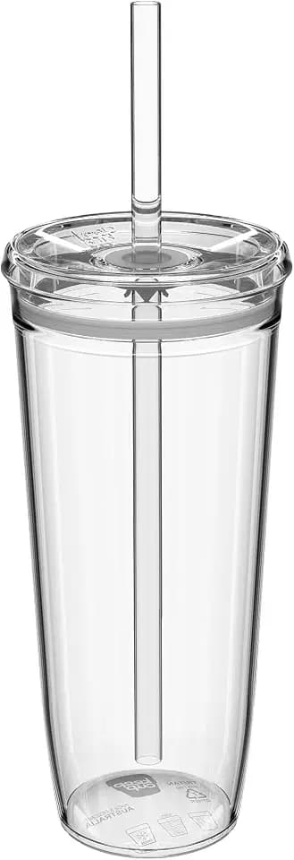 KeepCup Kühlbecher aus transparentem Kunststoff, wiederverwendbar, Eiskaffeebecher mit Deckel und Strohhalm, extra groß, 590 ml
