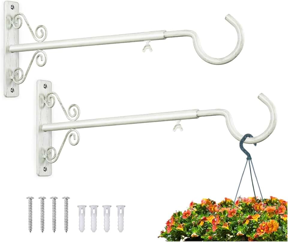 BOLITE Bird Feeder Hanger 16-24", Adjustable Hanging Plant Brackets, White