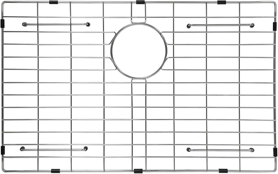 Sanycasa Stainless Steel Kitchen Sink Grid – 27-3/4” x 15-11/16” Sink Protector for Single Bowl Sinks – Rear Drain with Corner Radius 3/8", Durable Sink Grate & Drying Rack for Glassware