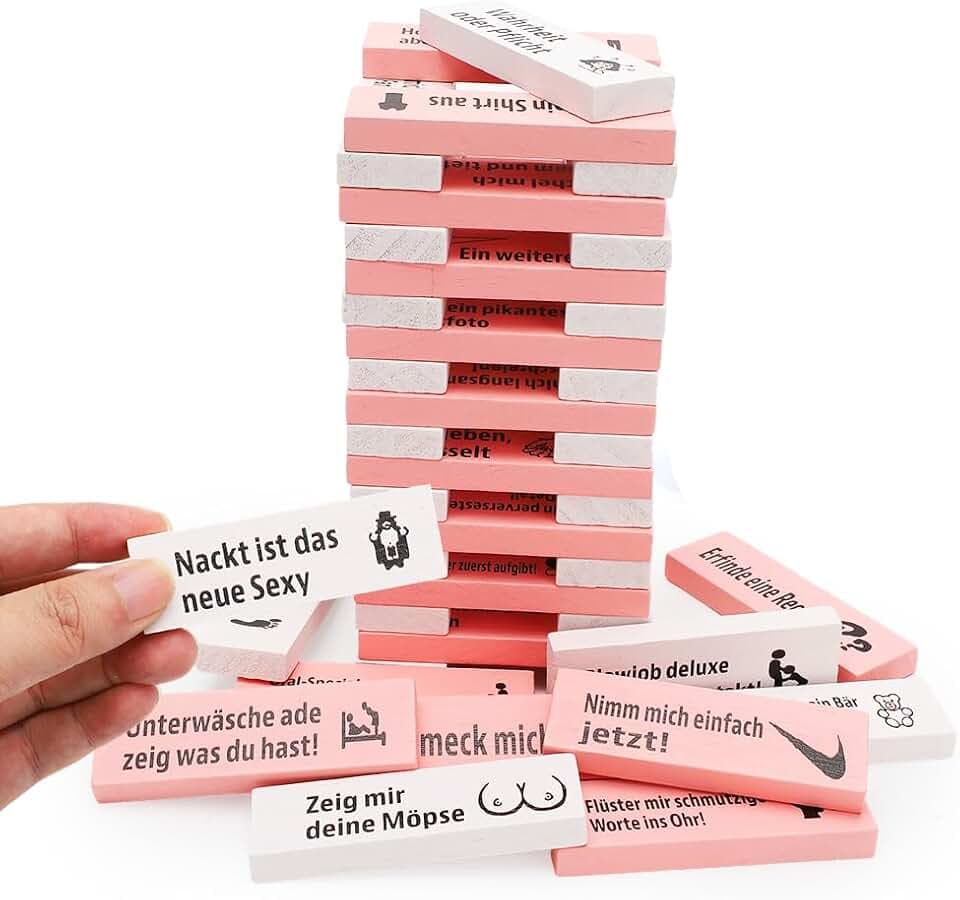Deutsch Stapelspiel aus Holzblöcken für Paare, 48 Stück Verführerische Freches Blockturm Spiel, Block Tower Spiel für Erwachsene, Erotikspiele Sex Spiele für Paare-Spel, Erwachsene Geschenke