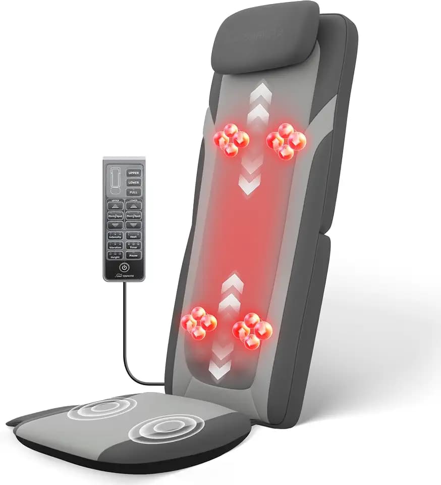 Snailax Back Massager for Full Back Pain Relief Deep Tissue, Long Track Dual 3D Shiatsu Rollers 3 Height Settings Foldable Massage Chair Pad with Heat, Vibration Heated Seat Cushion, Gifts for Mom Dad