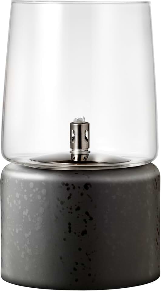BITZ Gastro Öllampe Outdoor und Indoor, Hübsche Petroleumlampe für Camping, Garten oder Innenraum, Durchm. 15 cm, Höhe 26 cm, aus Steingut und Glas, Schwarz