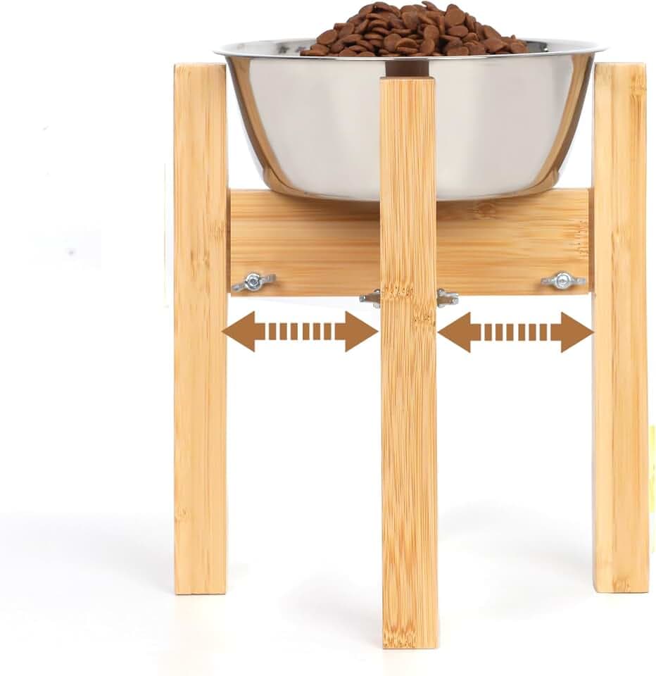 Elevated Dog Bowl Stand Adjustable Dog Food Holder 10”H Medium Bamboo