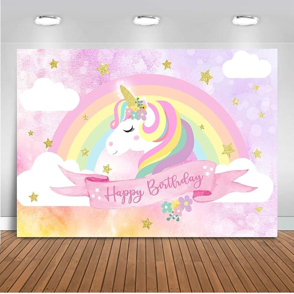Mocsicka Unicorn Birthday Decorations Backdrop for Party 7x5ft