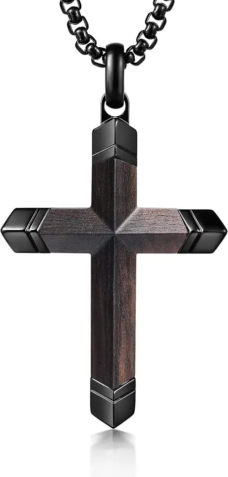 Wooden Cross Necklace for Men Hypoallergenic Waterproof Mens Cross Necklaces With Adjustable Chain Christian Cross Neckalce Easter Gifts for Men
