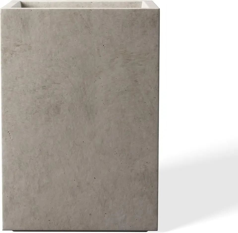 Kante Large Tall Square Weathered Concrete Planter 19" H, Outdoor