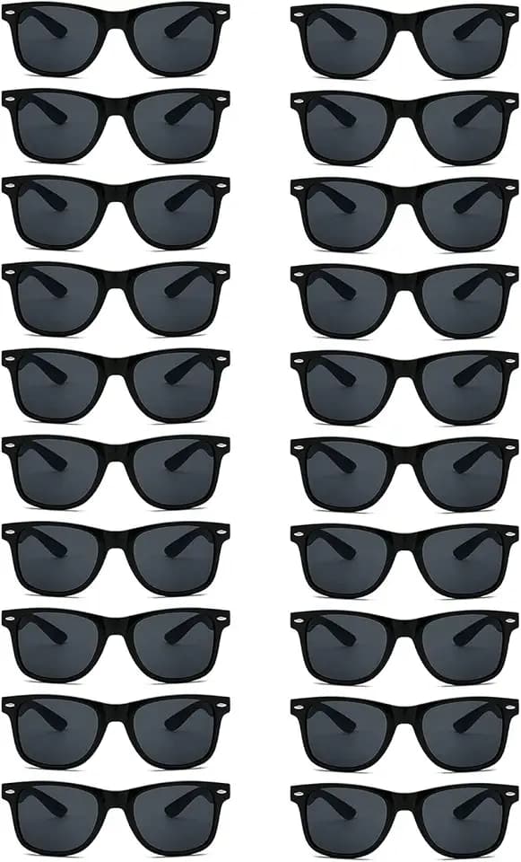 20 Pairs Bulk Sunglasses for Adult Retro 70s 90s Cheap Glasses (Black)