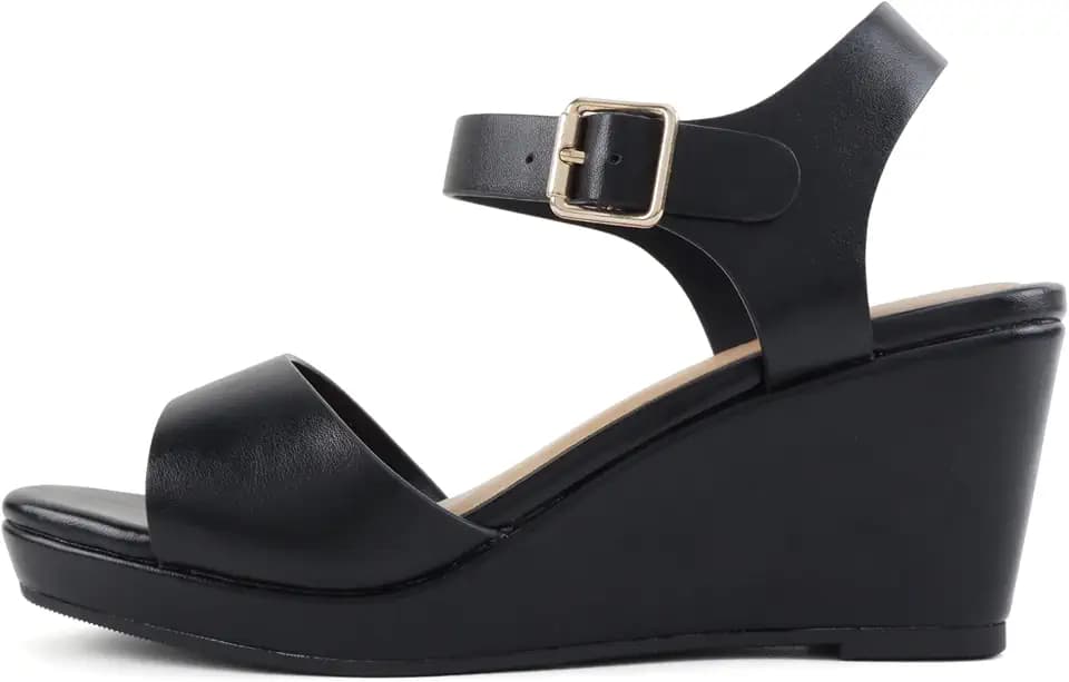 Soda Maple ~ Women Square Toe Wedge Sandal with Adjustable Ankle Strap