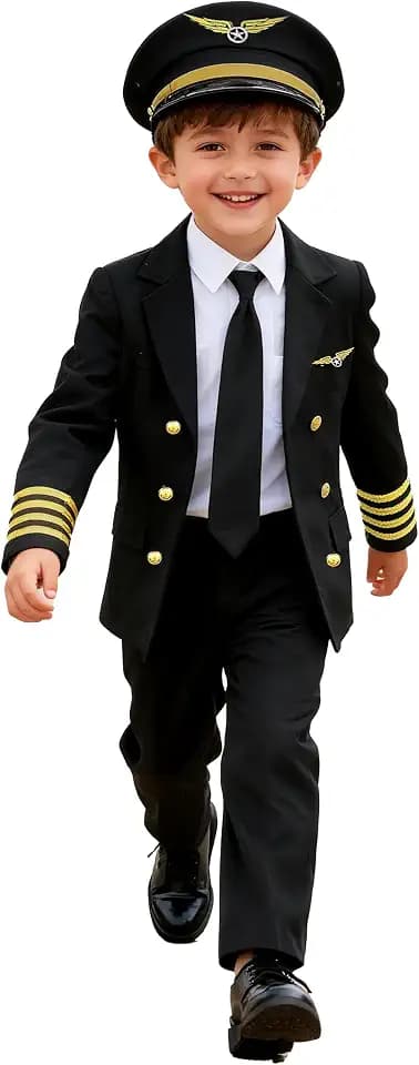 KIDIN Boys Airline Captain Uniform Pilot Costume for Kids Career Day