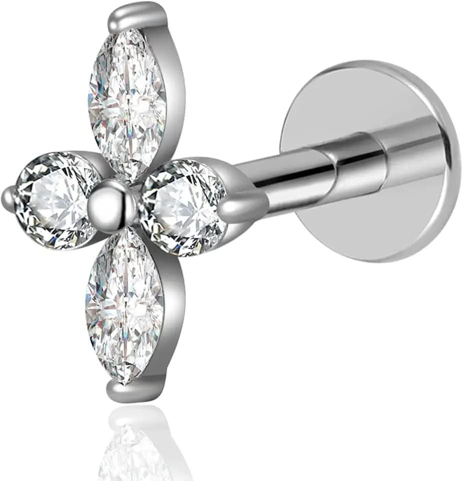 Helix Piercing Jewelry, Titanium Flat Back Earrings for Tragus Conch, 16G