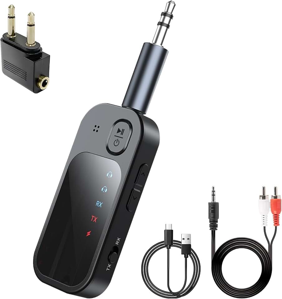 5.4 Bluetooth Adapter Transmitter Flugzeug, 2 in 1 Bluetooth Transmitter und Receiver, Sender Empfänger, Bluetooth Sender Klinke AUX 3,5mm für Kopfhörer, Stereoanlage, Autoradio, TV