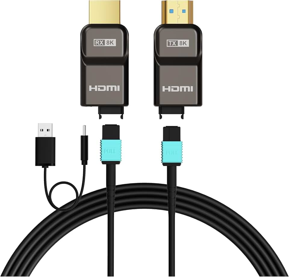 RUIPRO 8K HDMI 2.1 Glasfaserkabel, volloptisch, abnehmbar, armiert, 12 m