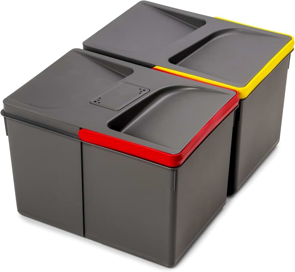 Emuca - Recycle-Küchenschubladenbehälter mit geruchsdichtem Deckel, H 216mm, 2x12Liter, Kunststoff anthrazitgrau