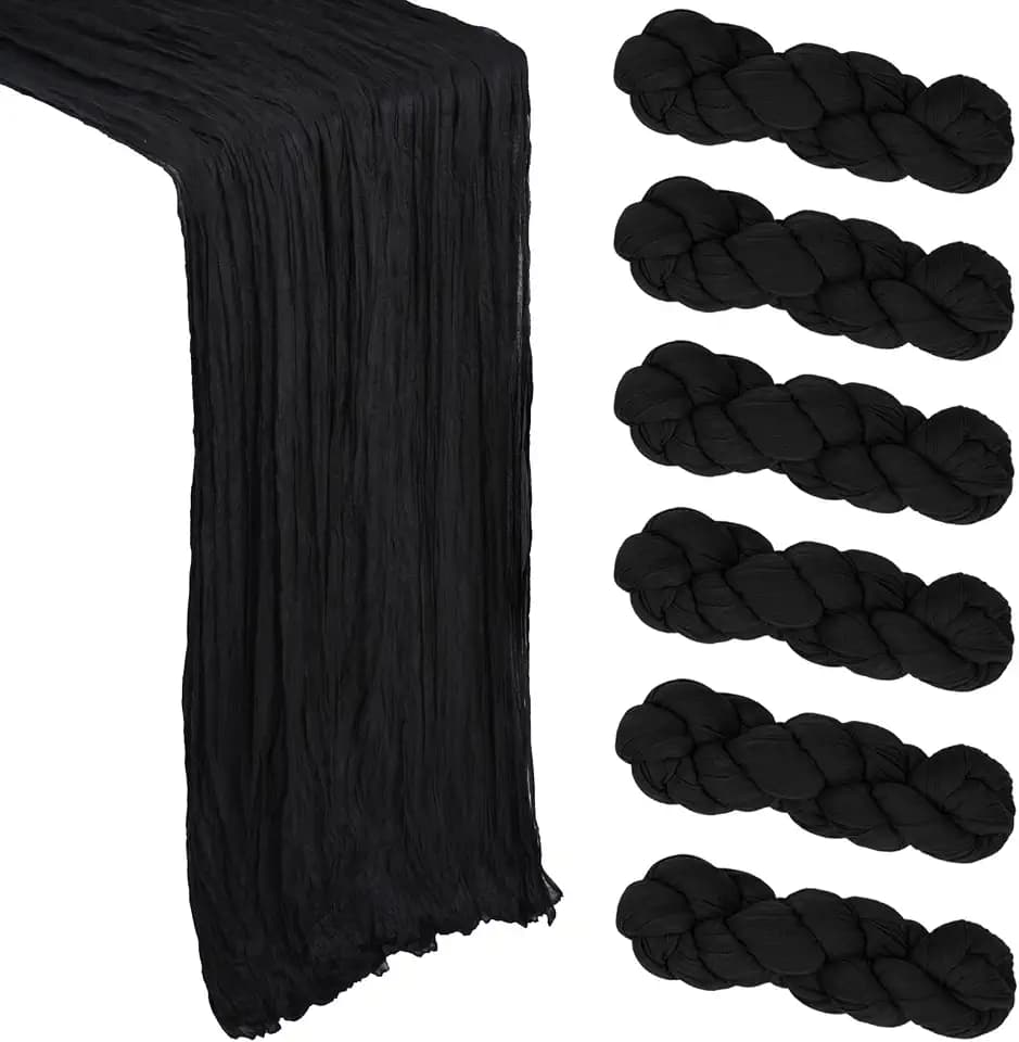 6 Pack 35 x 120 Inch Black Table Runner Cheesecloth