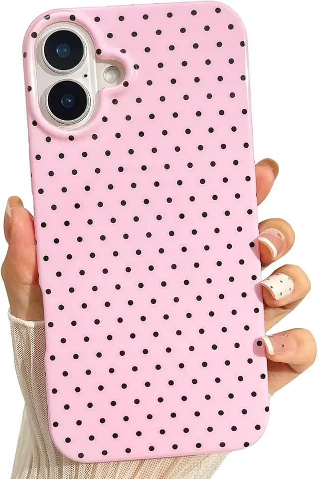 for iPhone 16 Plus Case Polka Dot Phone Cases Women Girly Cute Aesthetic Design Trendy Simple Case Slim Shockproof Protective Cover Pink