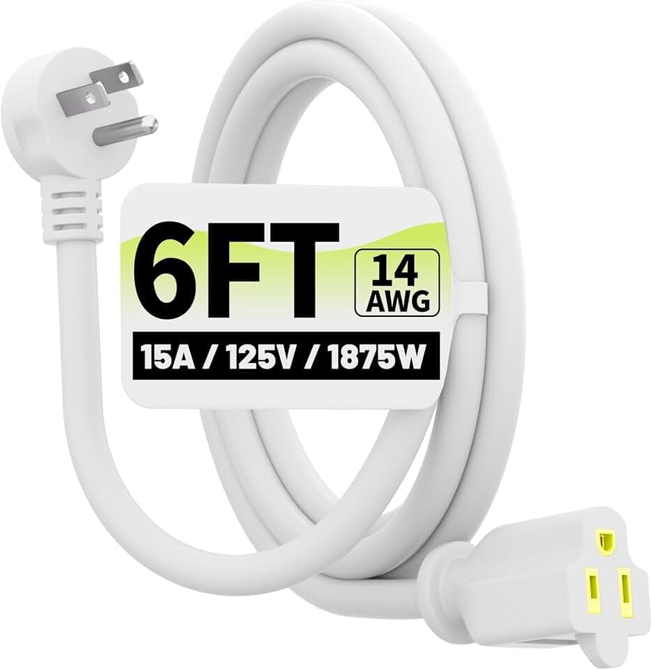 Vockjour 6 FT 14 Gauge Low Profile Flat Plug Extension Cord White