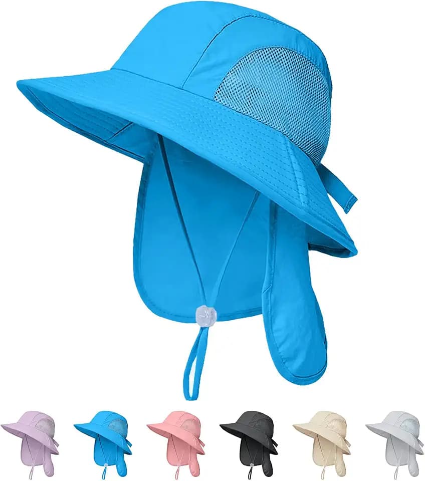 Outdoor Kids Sun Hats with Neck Flap Boys Girls Wide Brim UPF 50+ UV Protection Children Bucket Hat Safari Hat