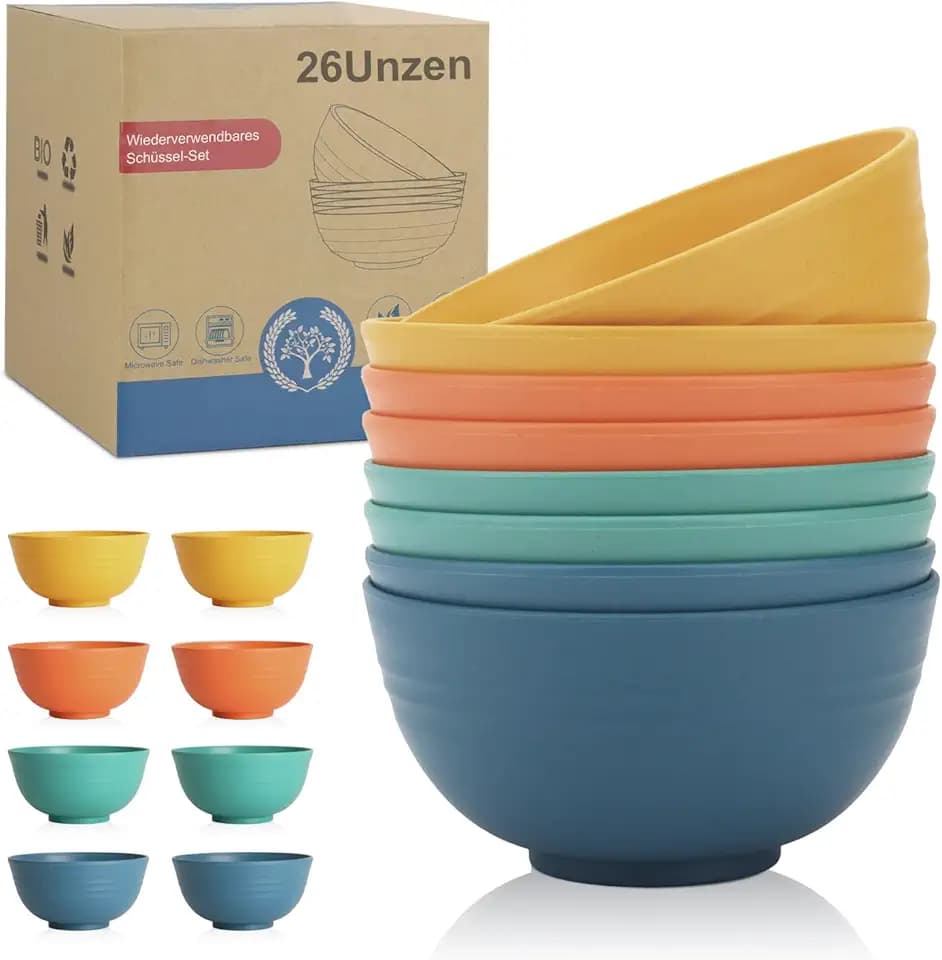 Wrova Wiederverwendbar Müslischalen 750 ml - 8er Set Leicht Plastikschüssel