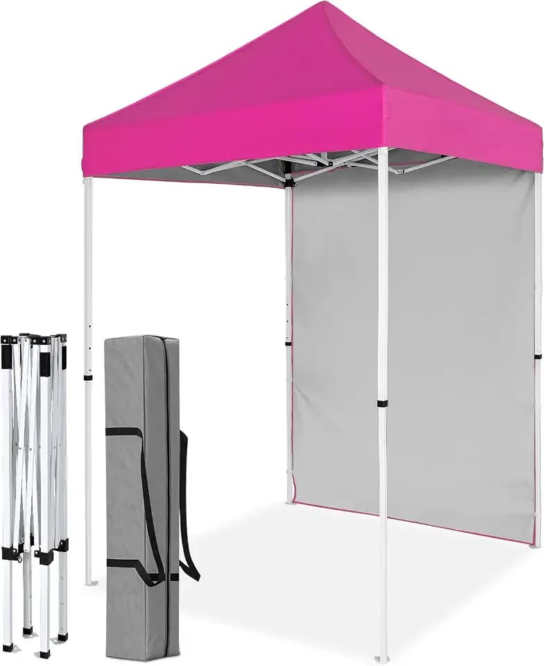 COOS BAY 5x5 Pop Up Canopy Tent with Side Wall, Easy Setup Portable Sun Shelter with Carry Bag, Outdoor Shade for Beach, Camping, Sports & Backyard, Pink