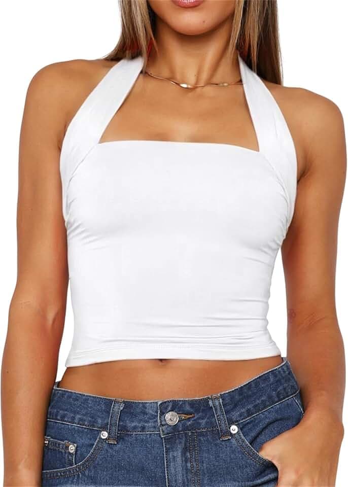 TiulZial Women Sexy Halter Neck Backless Tank Top Open Back Sleeveless Slim Fit Y2k Summer Tops