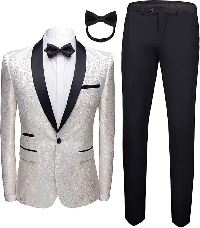 Men's Tuxedo Floral 2 Piece Suit for Prom Wedding Party Slim Fit Tux HOCO