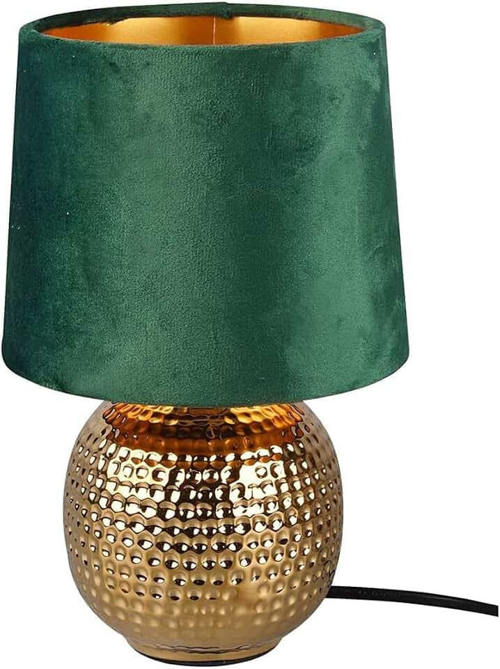 Reality Leuchten Tischleuchte Sophia R50821015, Keramik goldfarbig, Schrim Samt gürn, exkl. 1x E14, 16 cm