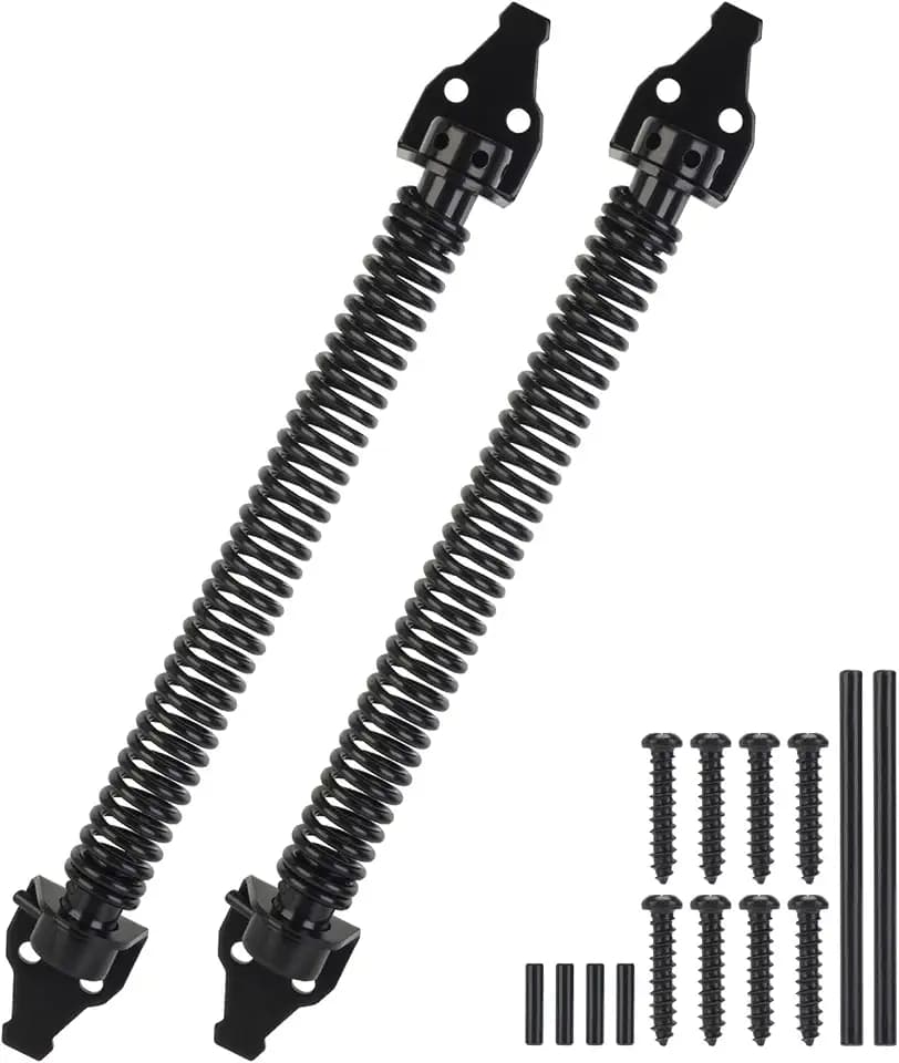 14" Gate Spring Self Closing Heavy Duty Outdoor Door Spring Automatic Metal Gate Closure Hardware with Adjustable Tool for Wooden and Vinyl Fence(Black, 2 Pack)