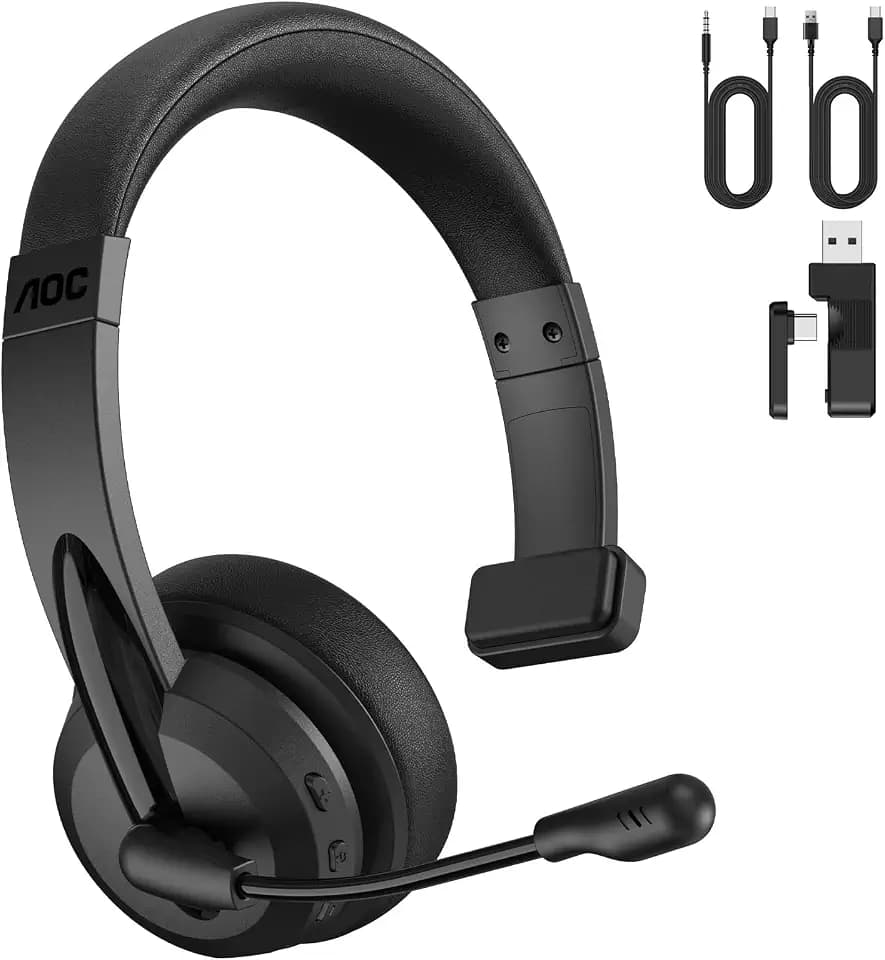 AOC Wireless Headset with Microphone for Work, Single Ear Headset for Work