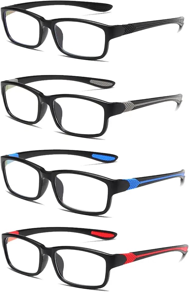 Reading Glasses Men 4 Pairs Ultra Light TR90 Sports Style Blue Light Blocking Readers+2.75