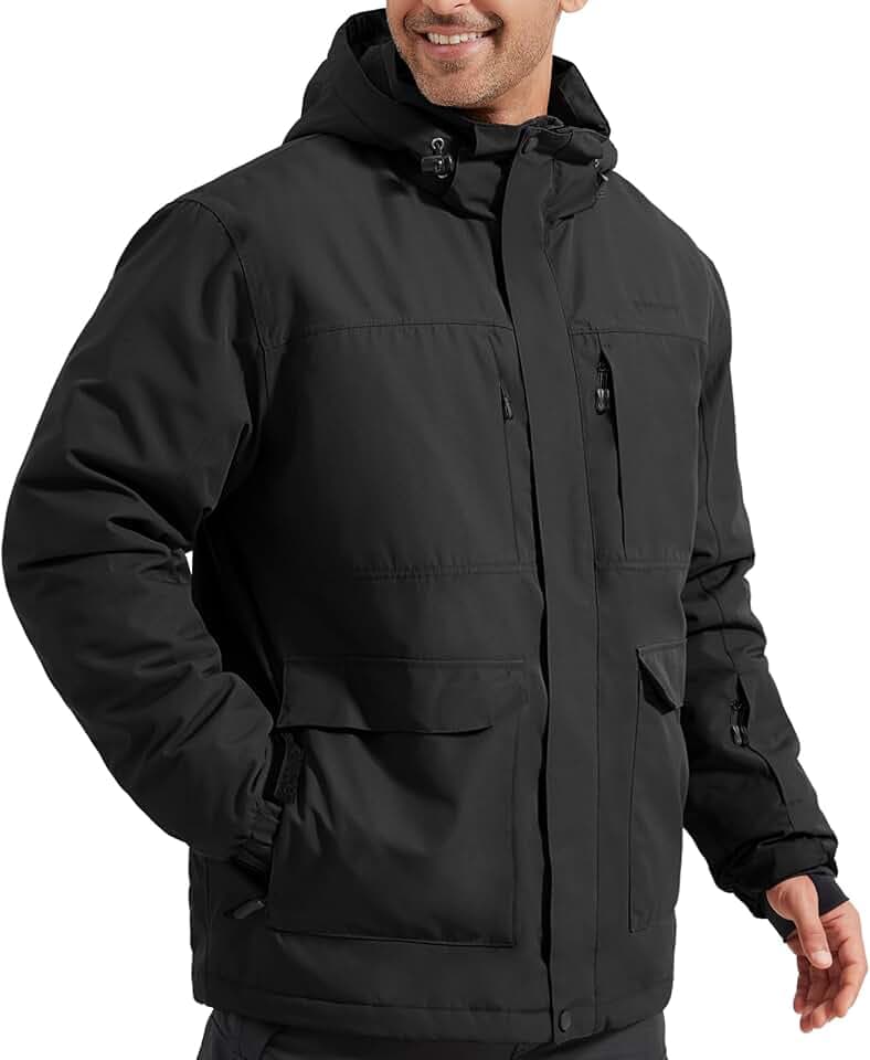 FREE SOLDIER Herren Wasserdichte Ski-Jacke mit Fleeceauskleidung warmer Winter-Schneekragen mit Kapuze und vollständig abgedichteten Nähten