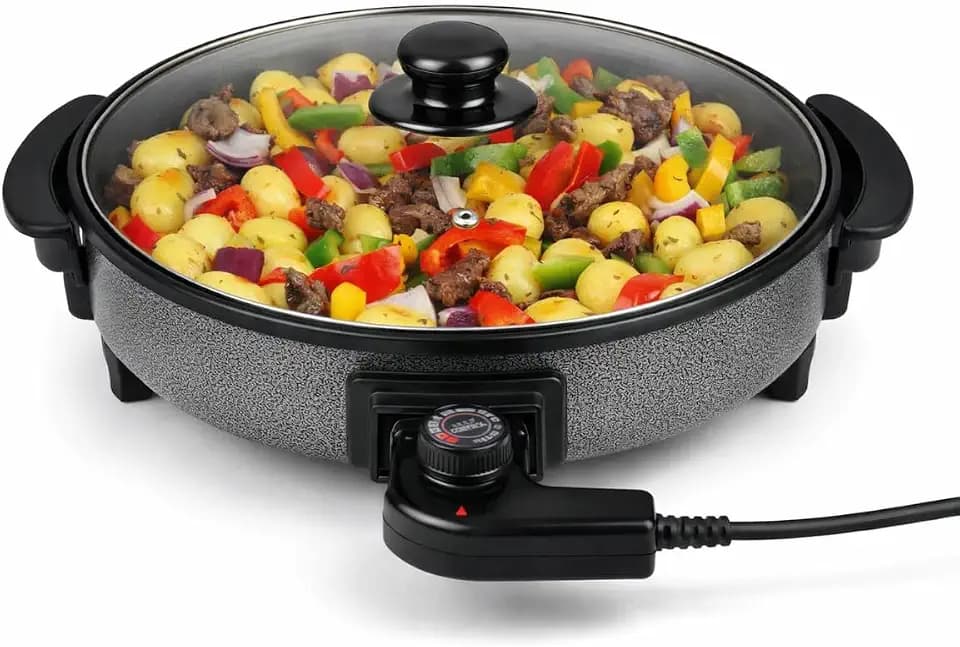 alpina Bratpfanne XXL Ø 42CM - Multifunktionale Pfanne 1500W - Antihaft Pfanne - Pfanne Beschichtet - Elektrischer Brat- & Universalpfannen - mit Einstellbaren Thermostat - Metall - Schwarz