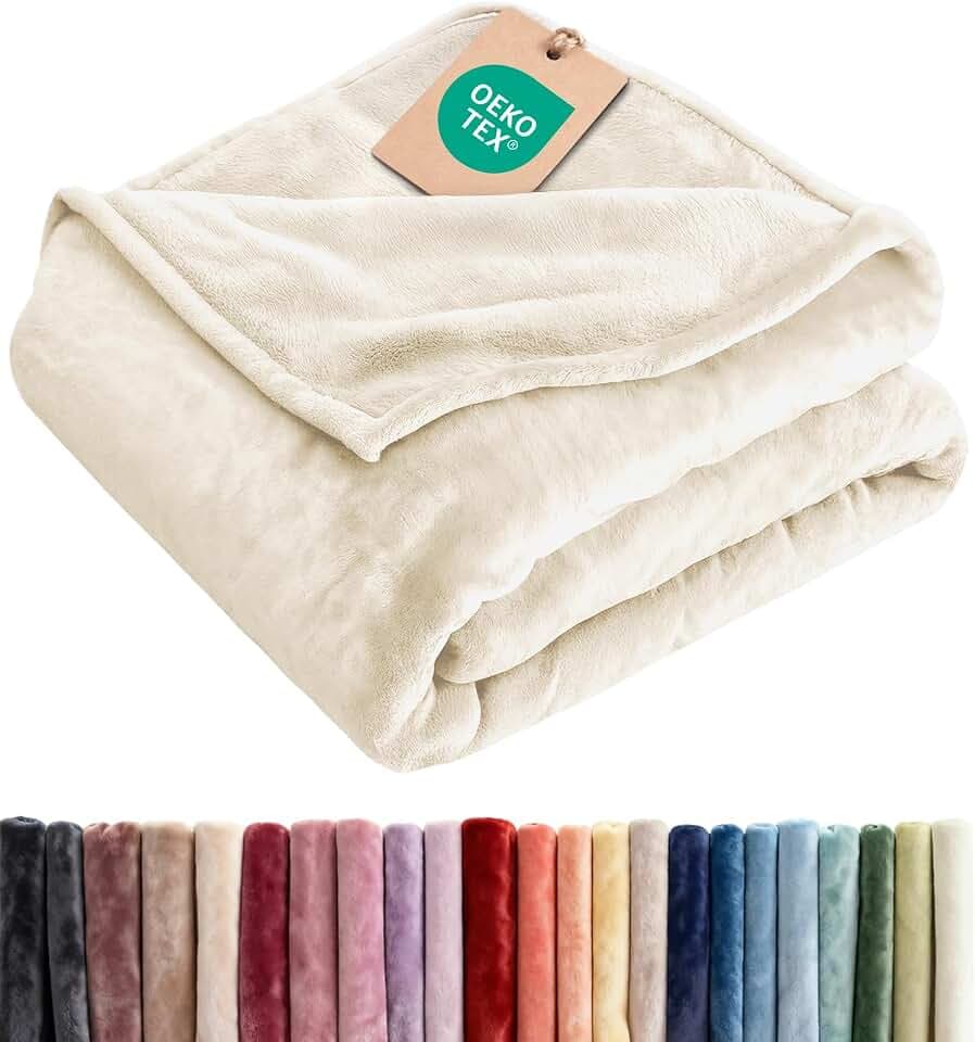 Fleece Blanket Throw- Ultra-Soft Flannel Fleece Blanket - Cream