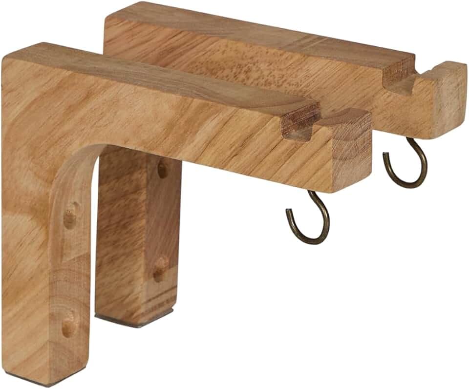 Backyard Expressions Acacia Wood Hanging Brackets with Dual Hooks, 2-Pack – Handcrafted Wall Mount for Hanging Planters, Lanterns & Bird Feeders – Indoor/Outdoor, 15 lb Capacity