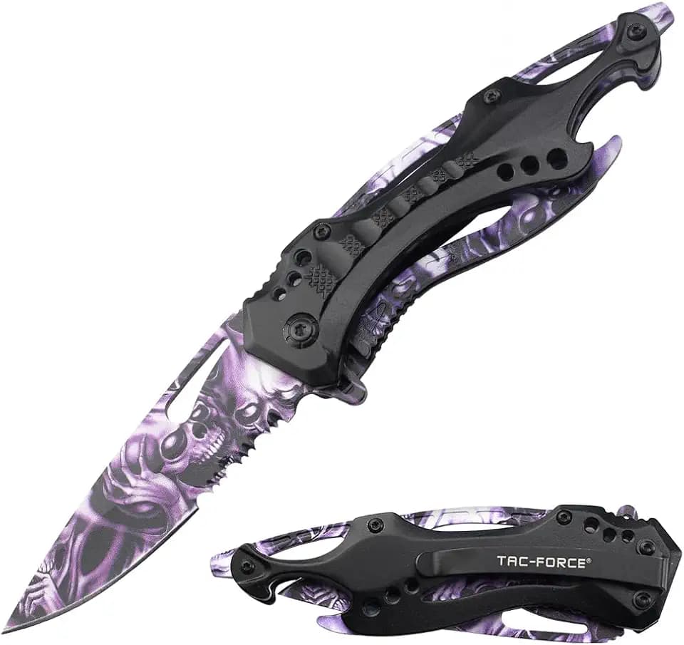 Tac-Force Folding Pocket Knife, 3.25 inch Half Serrated Blade, 7.75 inch Overall, Black Aluminum Handle, Pocket Clip, EDC, TF-705DSP